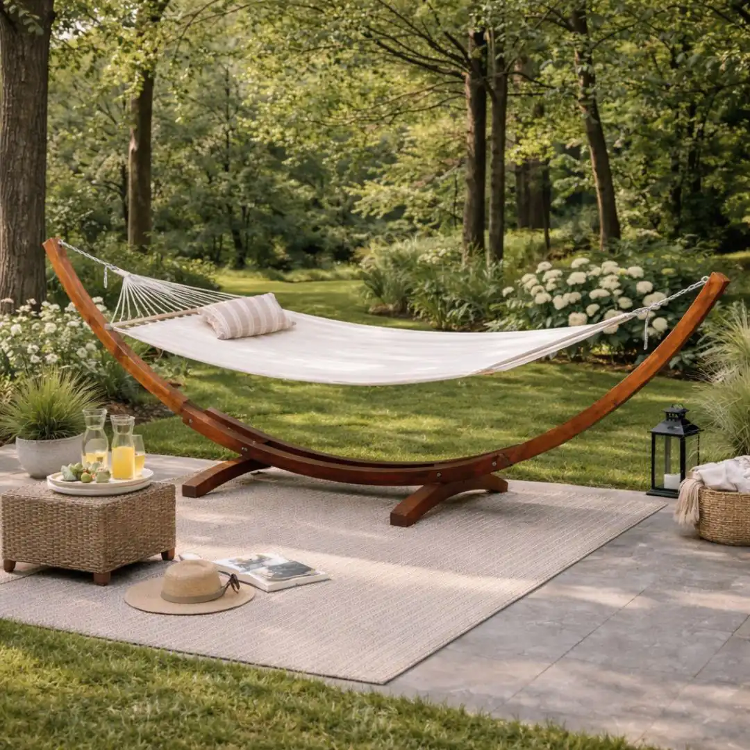 ערסל קשת זוגי לגינה עם מעמד עץ